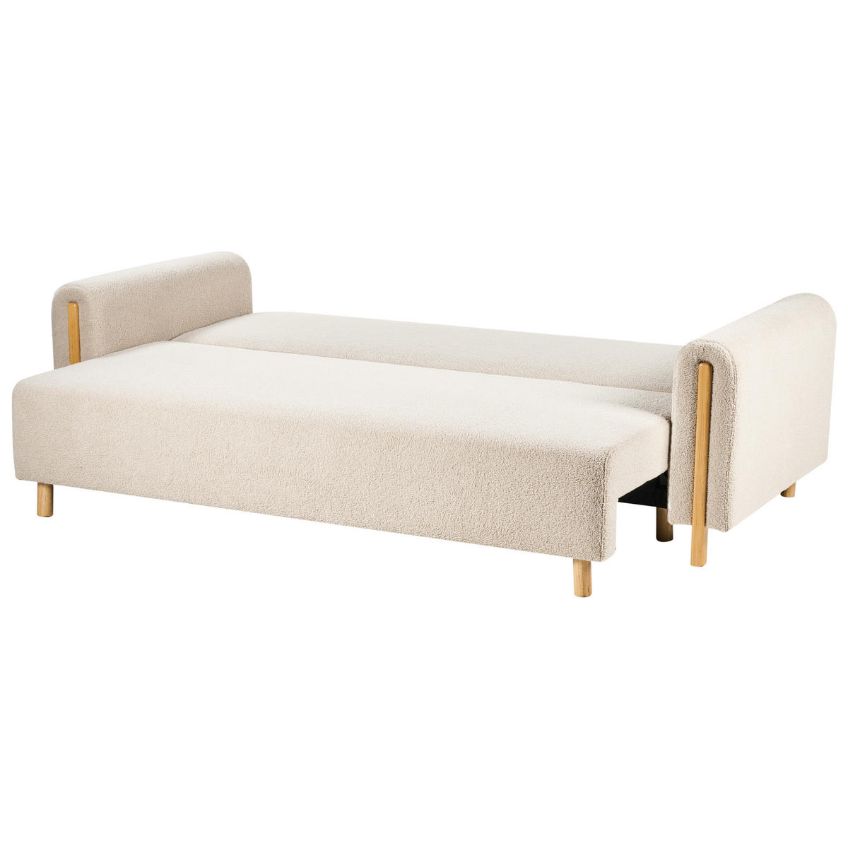 ROZKLÁDACÍ POHOVKA 3-místná Bouclé Světle béžová s úložným prostorem Kvam - světle hnědá, textil (242/85/99cm) - Beliani