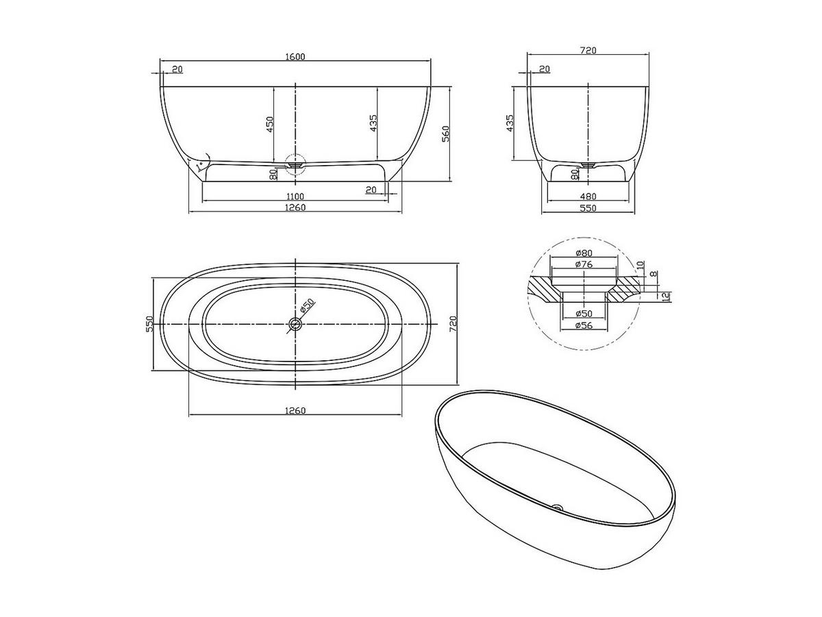 FREISTEHENDE Badewanne - 1 Person - harz - rot Spavo - Rot, Kunststoff (160/56/72cm) - Vente-Unique