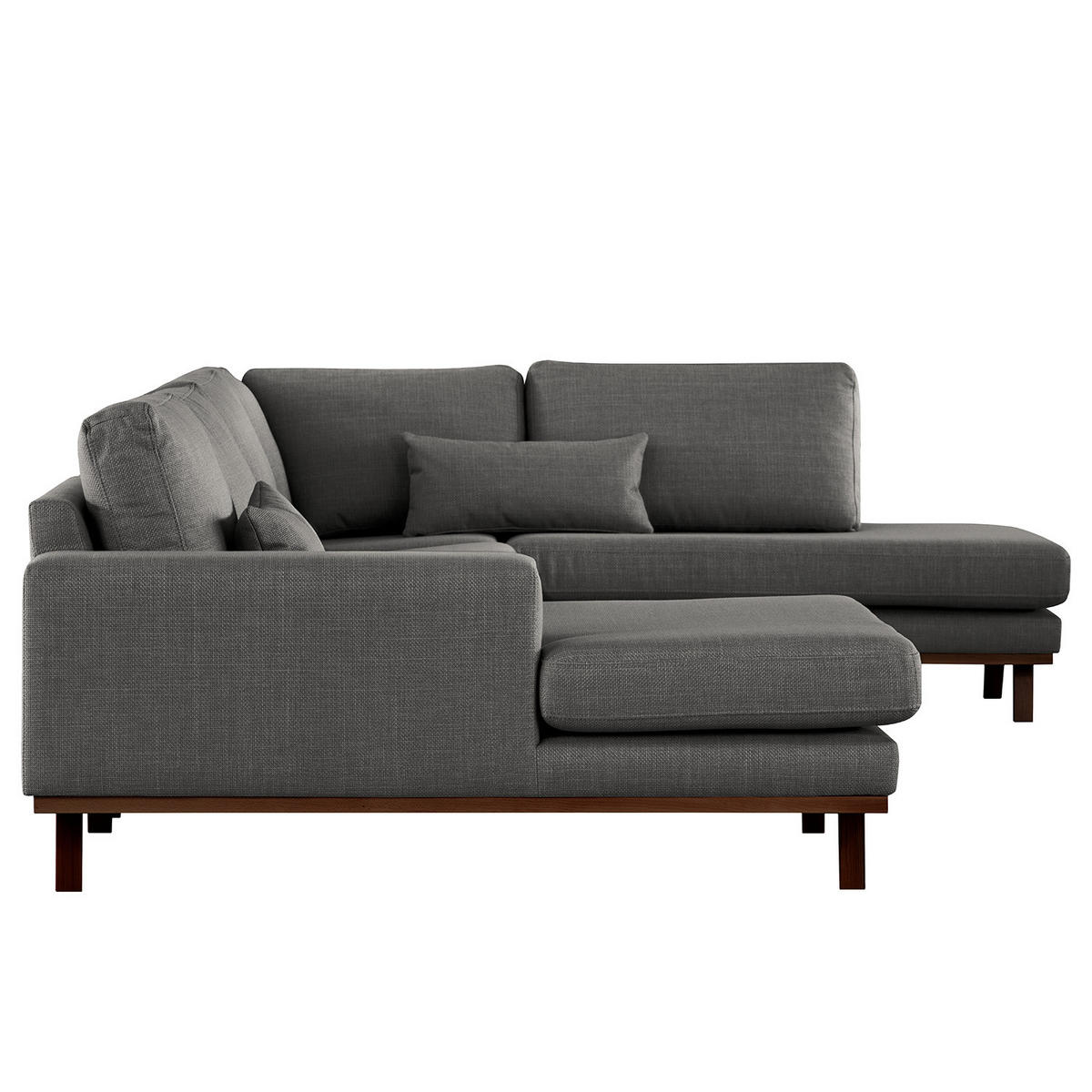 WOHNLANDSCHAFT mit Longchair - Dunkelgrau/Buchefarben, Buchenholz/Textil (371/81/219cm) - home24