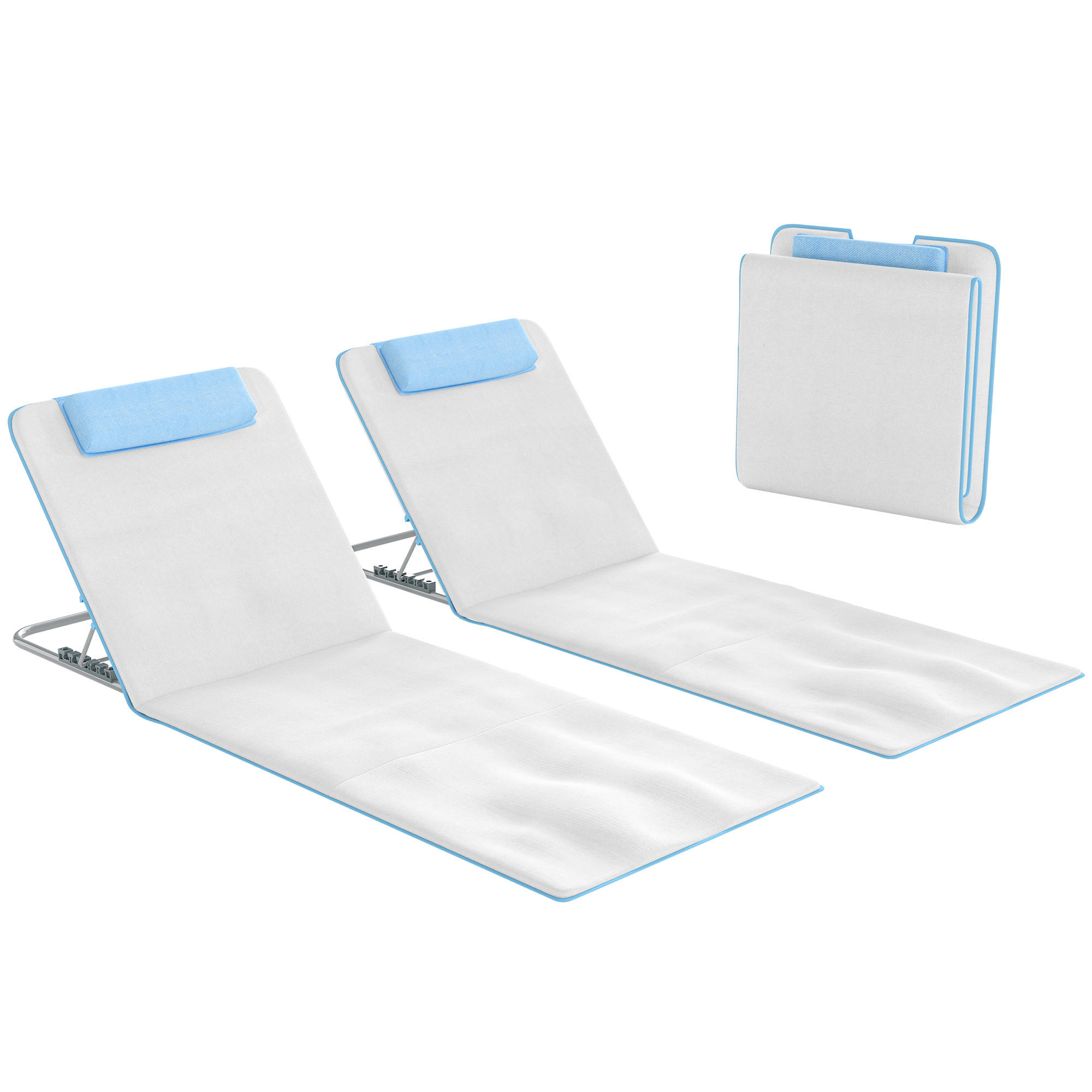 SONNENLIEGE Set mit 2 klappbaren Sonnenliegen mit verstellbarer Rückenlehne und Tragetasche 48 x 134 x 36–45 cm ,Beige - Beige, Metall (48/43/134cm) - Vallsero