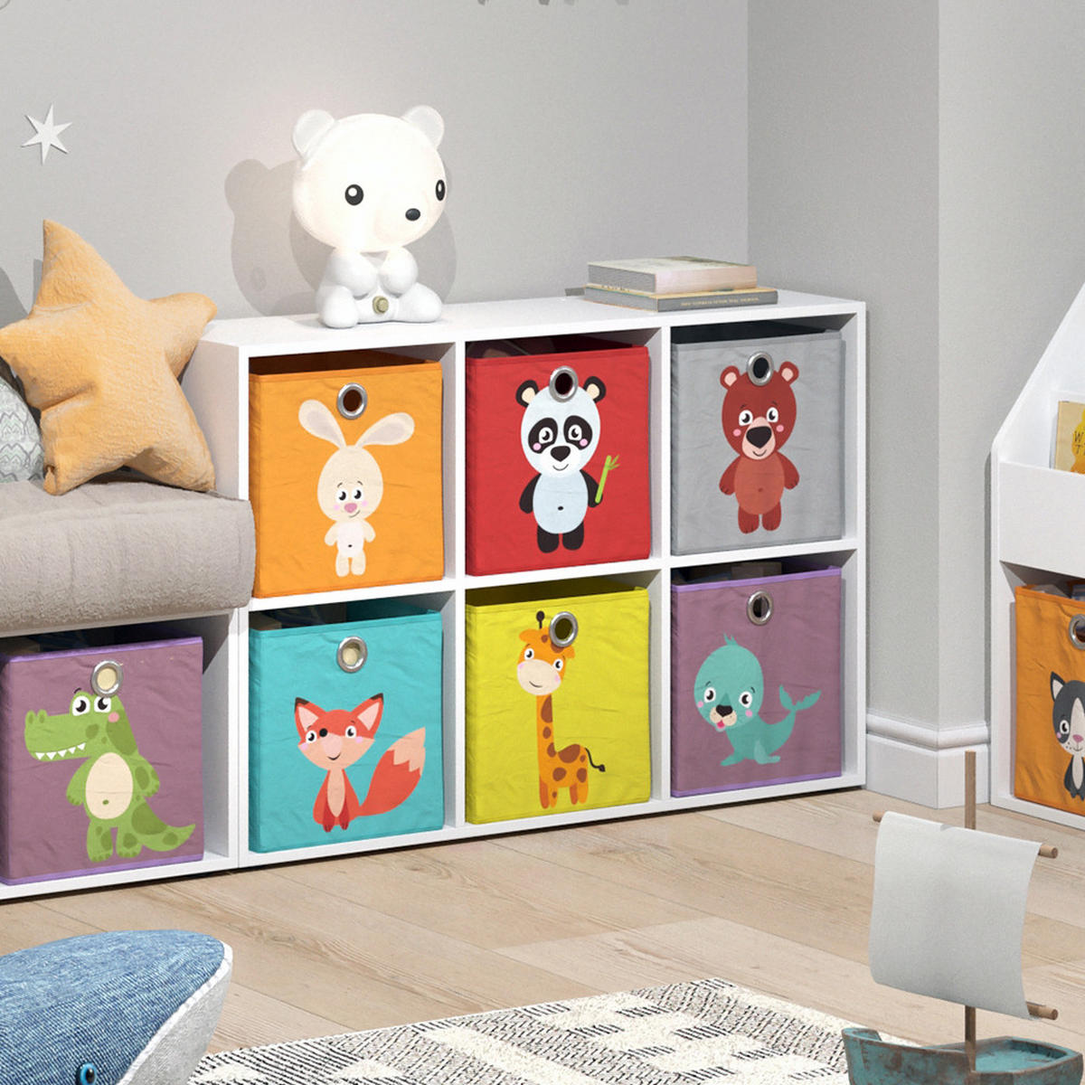KINDERREGAL Weiß 72 x 107.8 cm mit 6 Faltboxen - Weiß, Holzwerkstoff (72/107.8/29cm) - Vicco