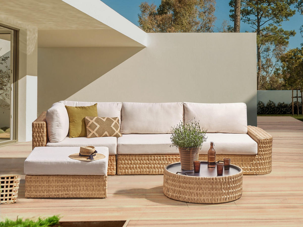 LOUNGE-SET 4-Sitzer Beige Oliveri - Beige/Naturfarben, Kunststoff - Beliani