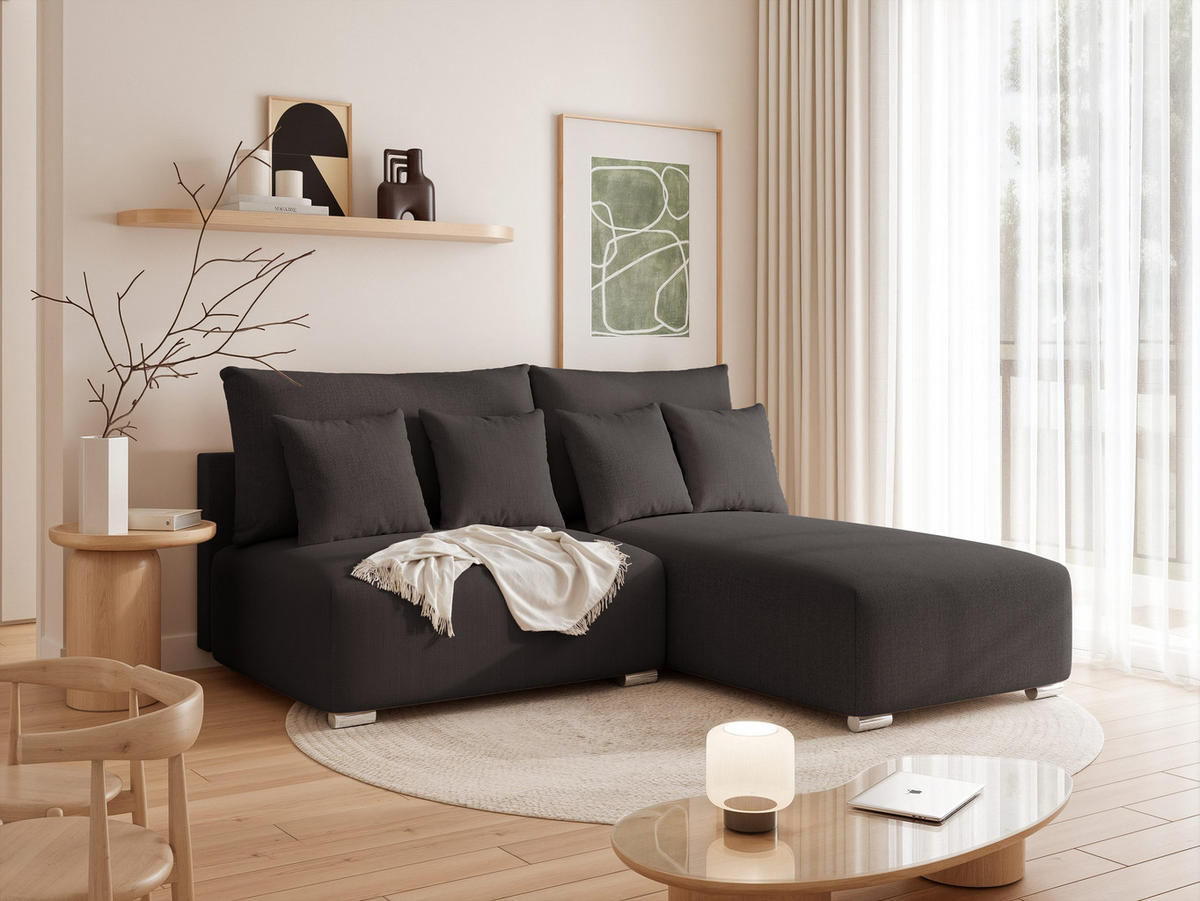 ECKSOFA ELVO mit Schlaffunktion und Bettkasten Anthrazit - Anthrazit, Holzwerkstoff/Kunststoff (208/190cm) - Idohome