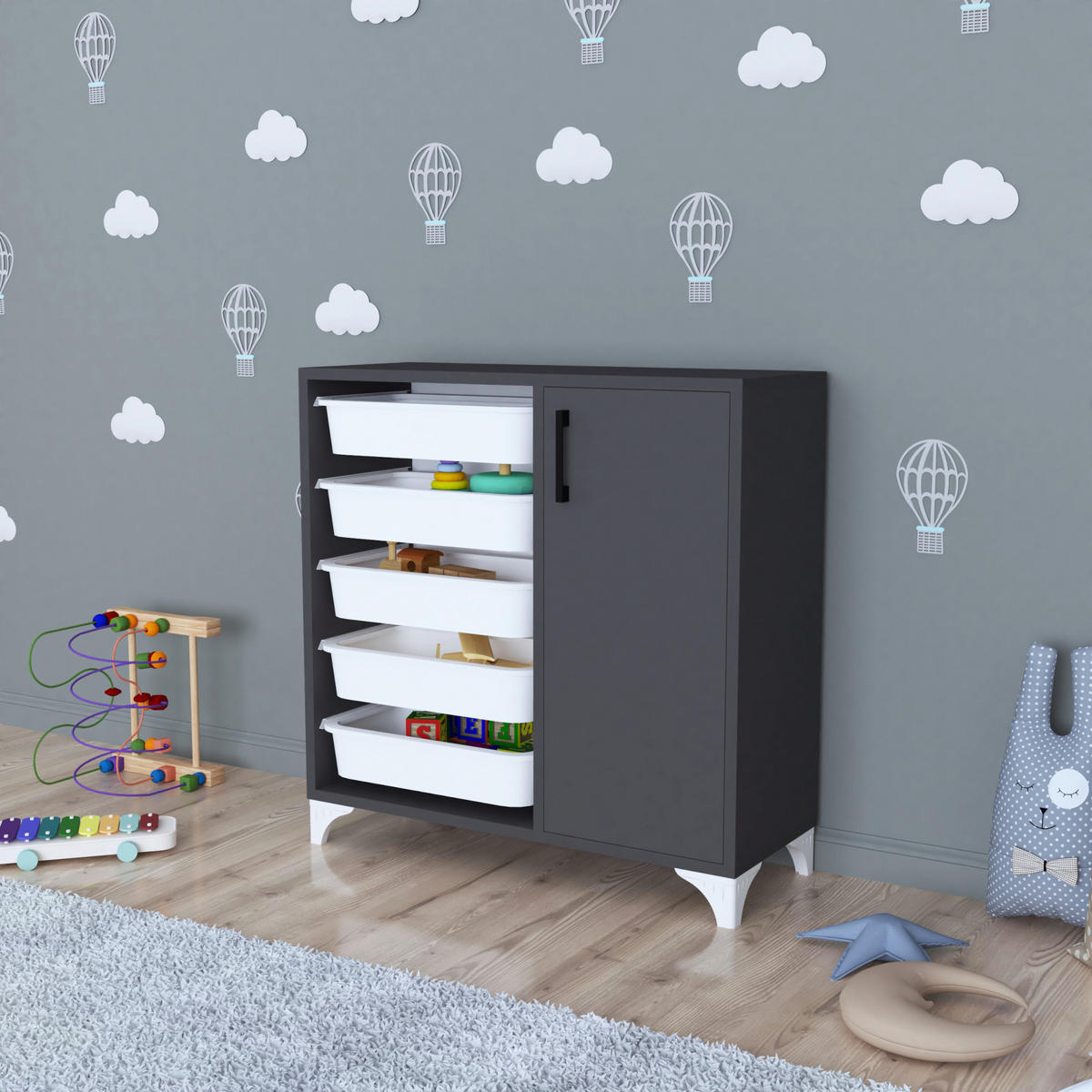 BEISTELLSCHRANK Aurland - Anthrazit, Holzwerkstoff (77/78.5/30cm) - [en.casa]
