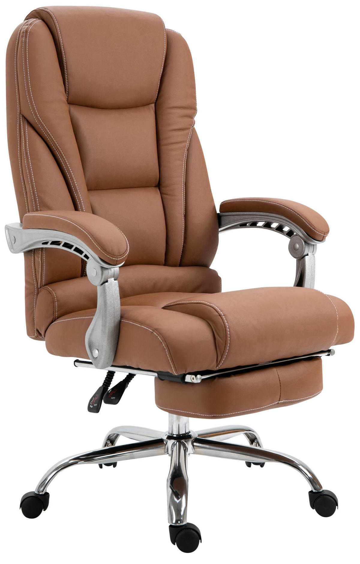 CHEFSESSEL Lederlook hellbraun - Chromfarben/Hellbraun, Textil/Metall (68/118/64cm) - CLP