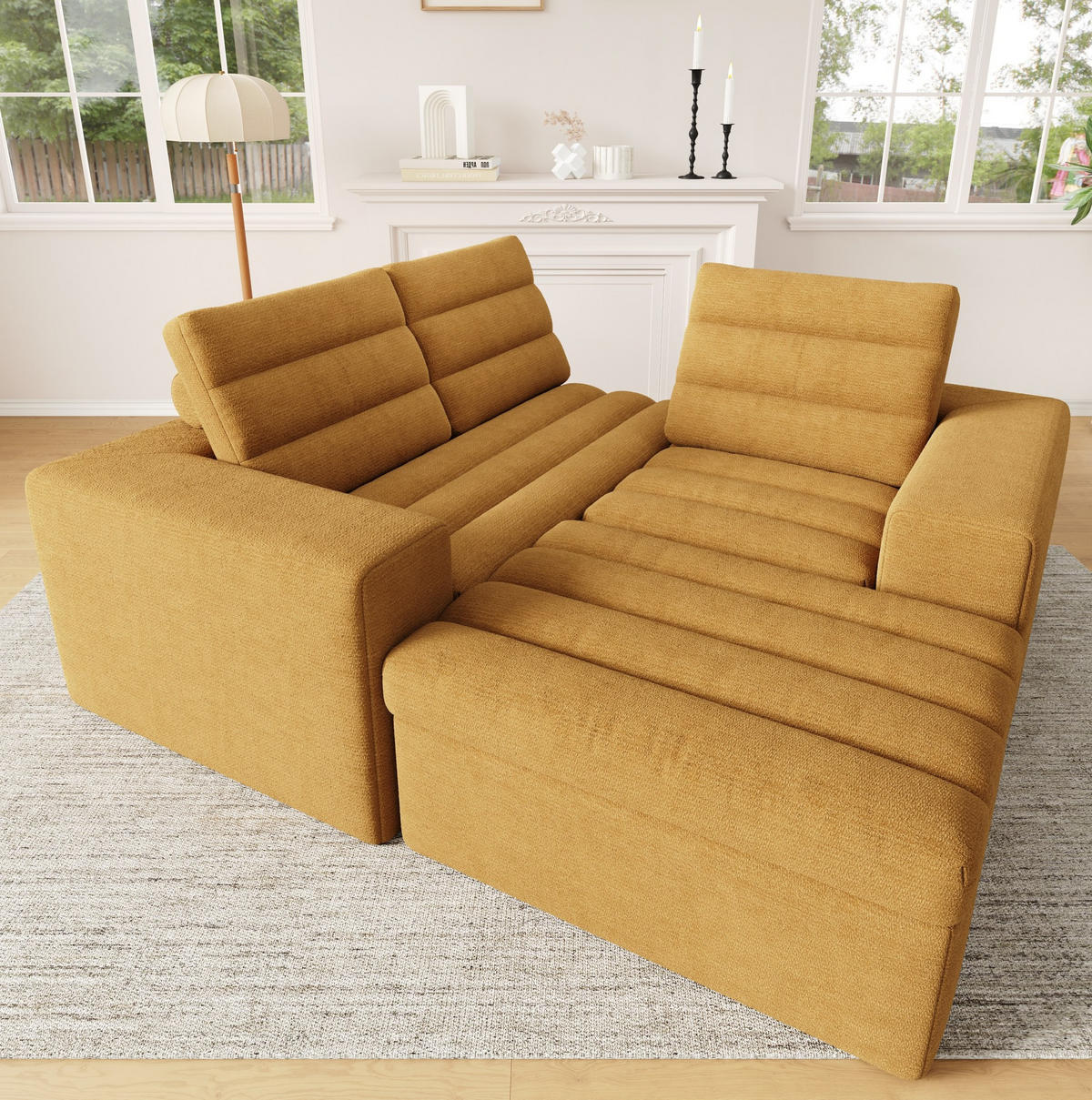 SOFA Modulares Ecksofa mit Hocker 253 x 161 x 89 cm Orange - Orange, Kunststoff (161/253cm) - Meubliv