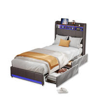 POLSTERBETT Leinen 90x200 cm mit LED Beleuchtung, USB und 4 Schubladen Grau - Grau, Holzwerkstoff (90/200cm) - Novahome