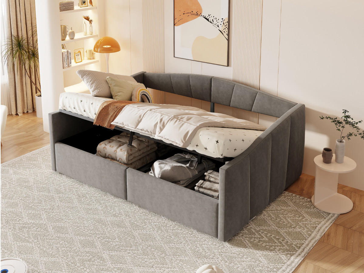 POLSTERBETT 140x200 cm Stauraum Samt grau - Grau, Textil (140/200cm) - LEBENLANG