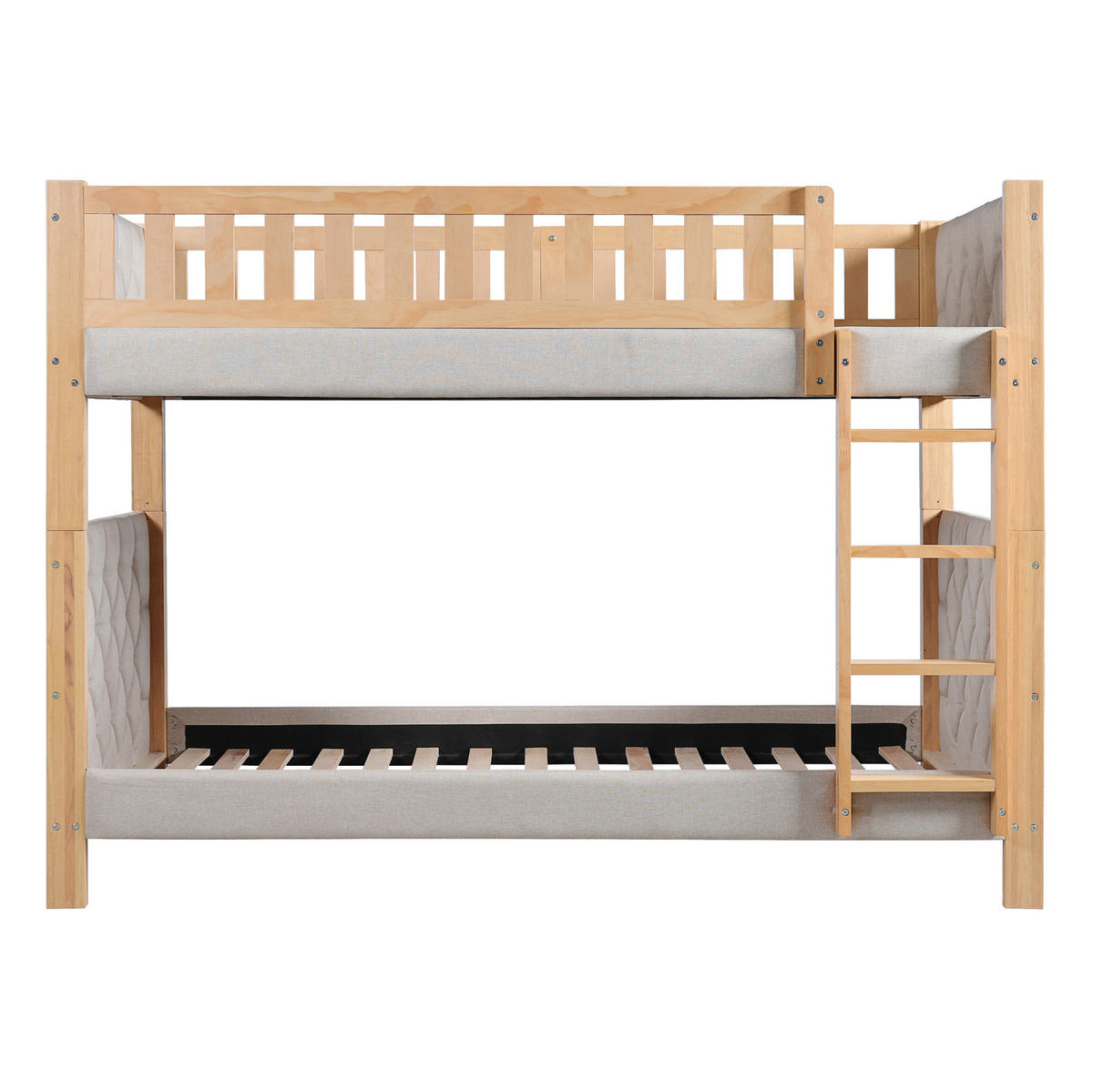 ETAGENBETT 90/200 cm in Grau/Natur mit Treppe und weichen Schutzkanten - Grau, Holz - BEAOK