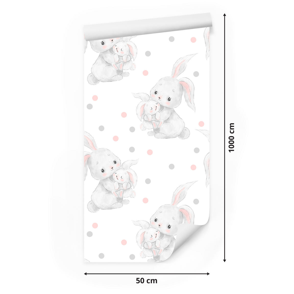 VLIESTAPETE Häschen und Punkte – Rosa, Grau, Weiß – 50x1000 cm - Rosa/Weiß, Papier (50/1000cm) - Muralo