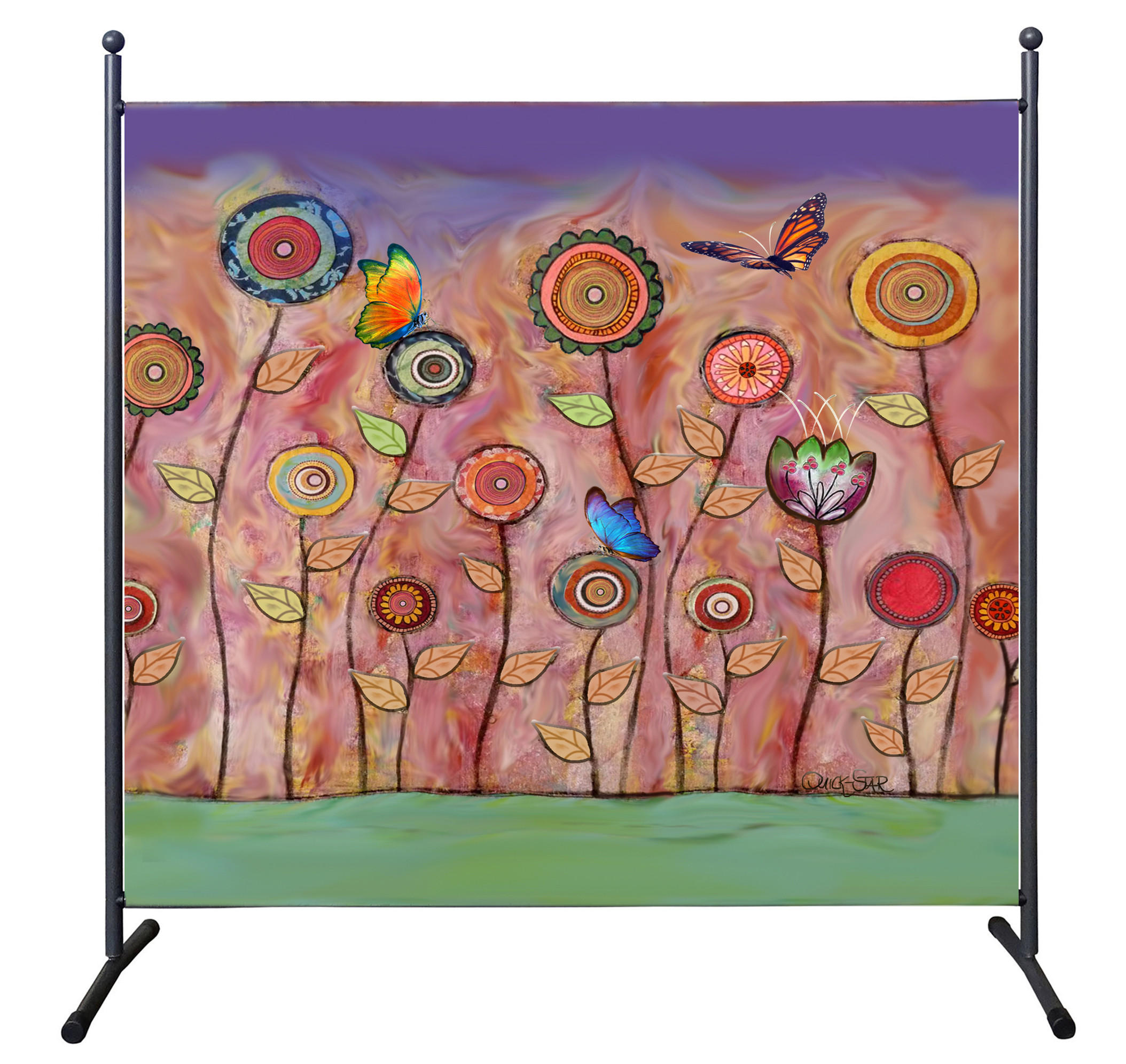 PARAVENT 1-tlg. 180x180 cm RETRO Flowers - Dunkelorange/Multicolor, Metall (178/180cm) - QUICK STAR