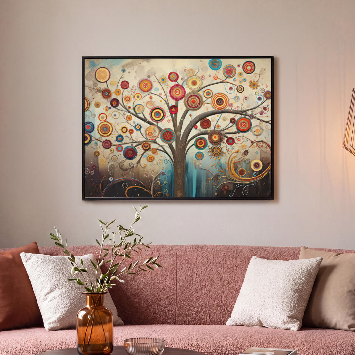LEINWAND Bilder mit Rahmen - Baum - Baum des Lebens - Farbe - 80x60 - Braun, Textil (80/60cm) - MuchoWow