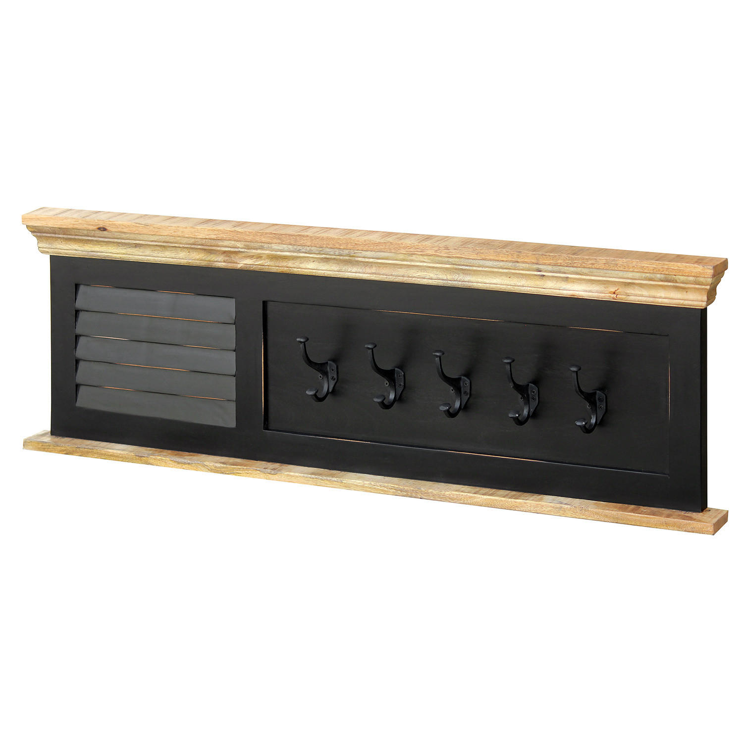 GARDEROBENLEISTE - Mango massiv - Schwarz, Holz (120/40/28cm) - home24