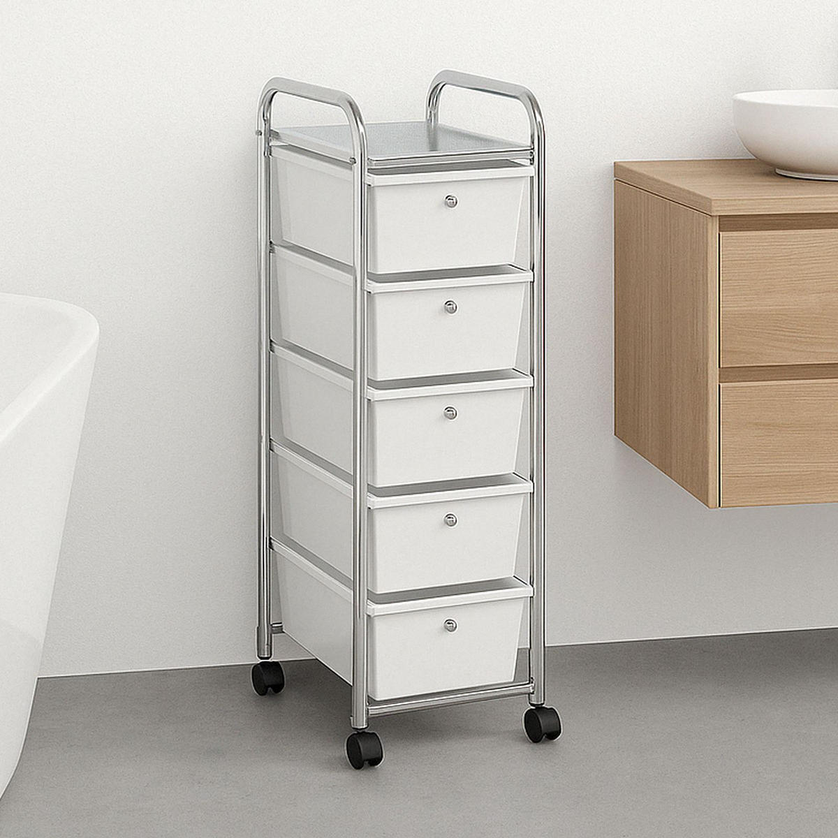 BADROLLWAGEN GINA transparent - Transparent, Kunststoff/Metall (33/92/40cm) - IDIMEX