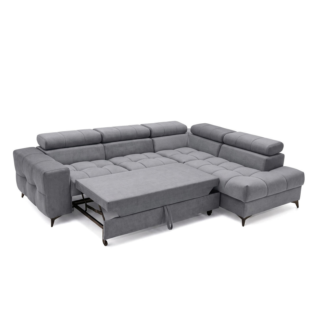 ECKSOFA PUDDING L Rechts mit Schlaffunktion 125x195 Velours Dunkelgrau - Dunkelgrau/Schwarz, Holz/Textil (275/203cm) - Muffo