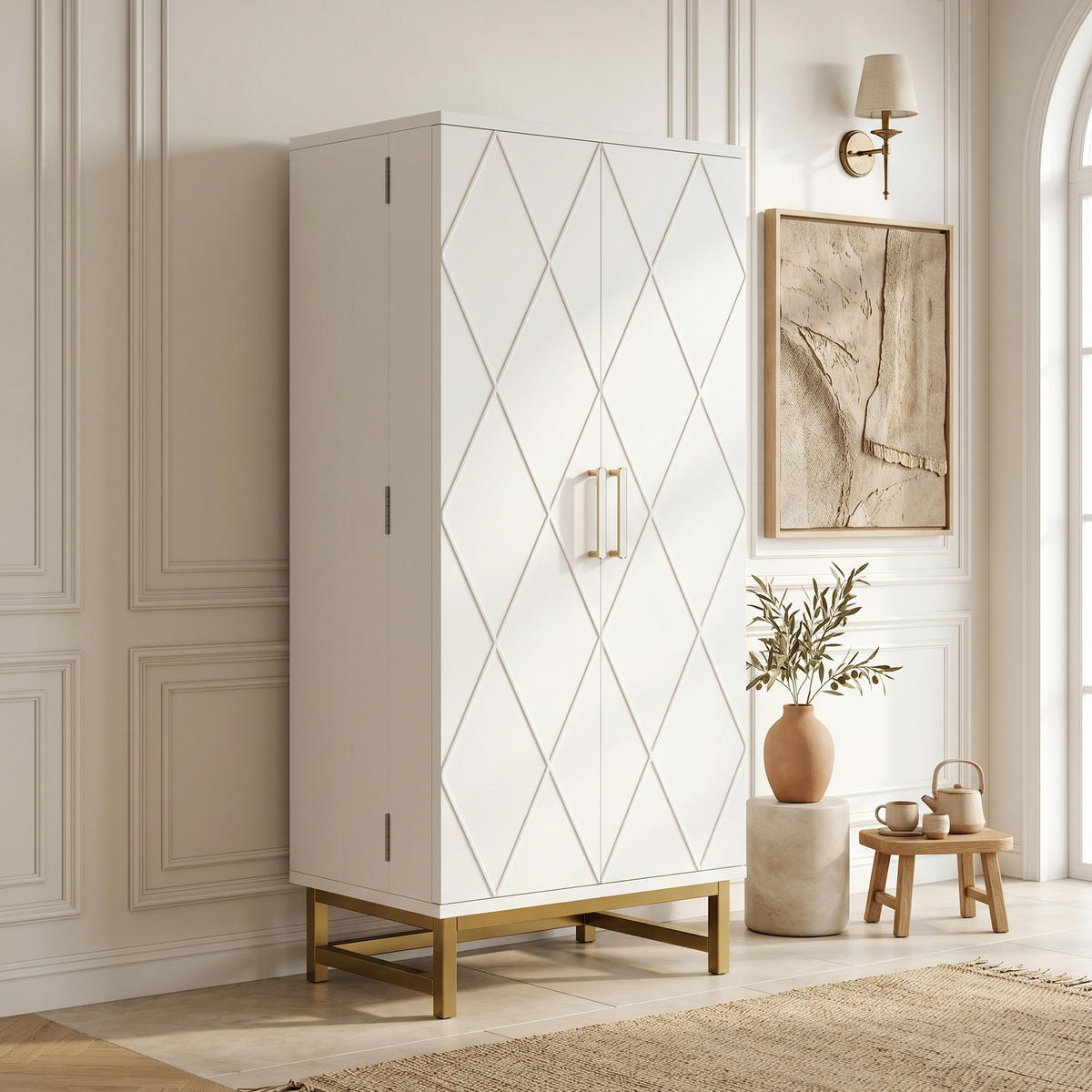 KÜCHENSCHRANK Sideboard Verstellbare Böden Weiß Gold - Weiß, Holzwerkstoff (60/130/40cm) - FLIEKS