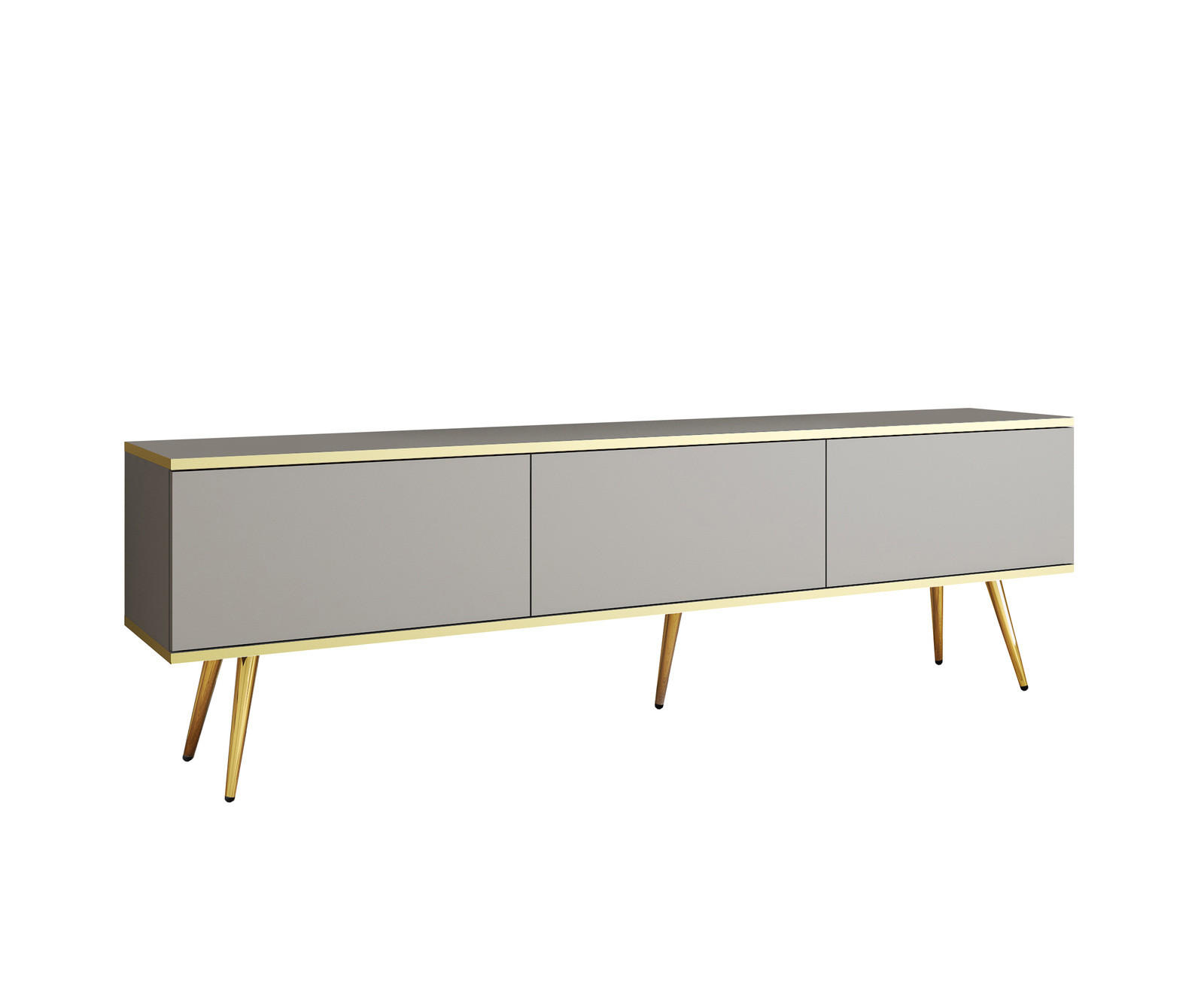 TV-LOWBOARD FORNO (Grau, Goldene Details, 3 Türen, goldene Metallfüße, 175 cm) - Gelb/Goldfarben, Holz/Holzwerkstoff (175/53/32cm) - Ravio