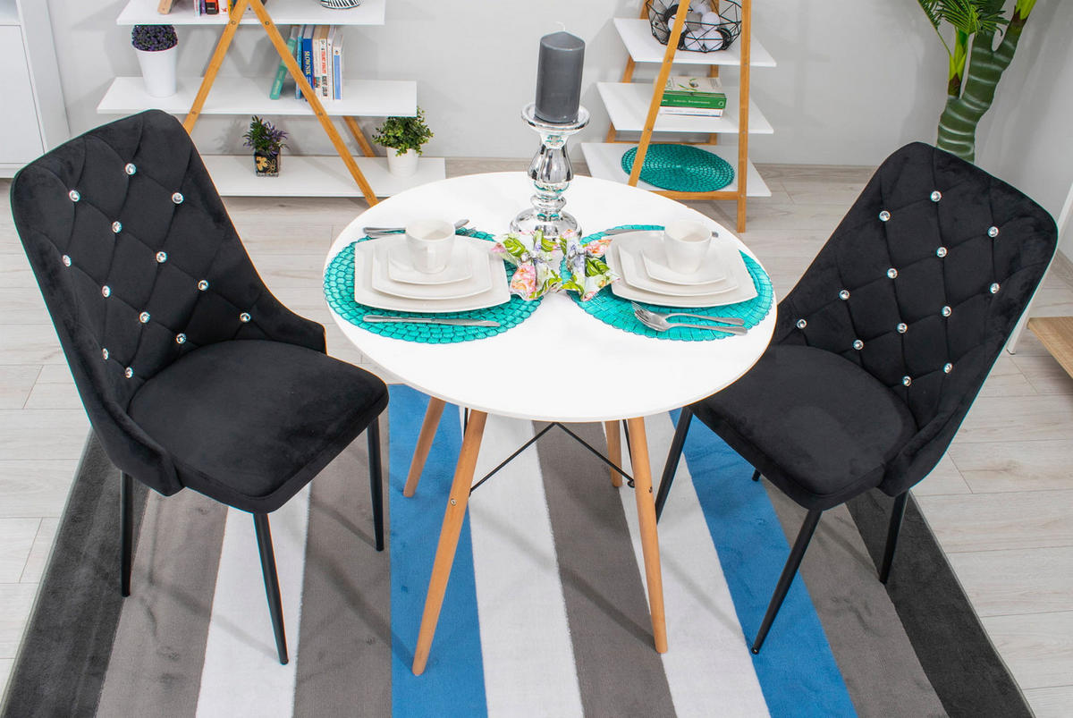 STUHL AMOROSI 4-er Set, Schwarz, mit Samtstoff gepolstert - Schwarz, Textil/Metall (48/93/56cm) - Komodee