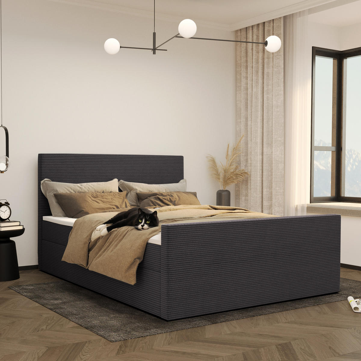 BOXBETT Mit Bettkasten Und Topper VIESTA Stoff Poso Dunkelgrau 140x200 cm H2-Pocket - Dunkelgrau, Holz/Kunststoff (140/200cm) - Kaiser Möbel