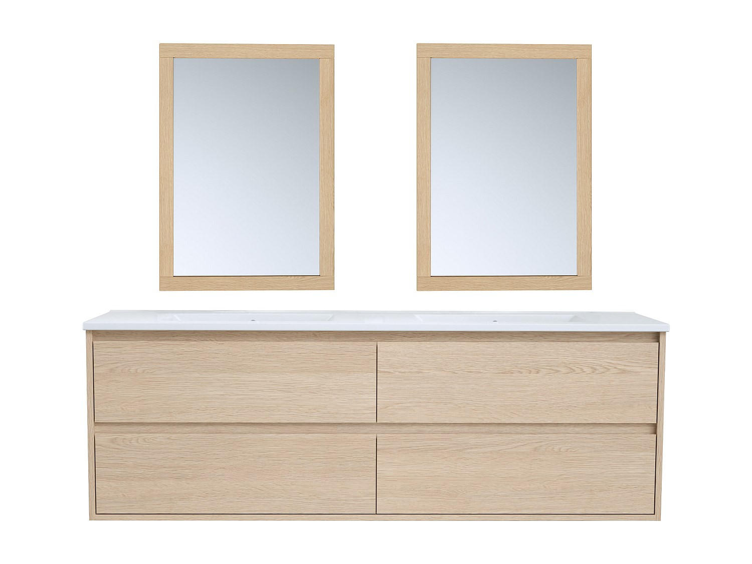 DOPPELWASCHTISCH - 150 cm x 45 cm - holz - naturfarben hell Milipam - Weiß, Holz (150/50/45cm) - Vente-Unique