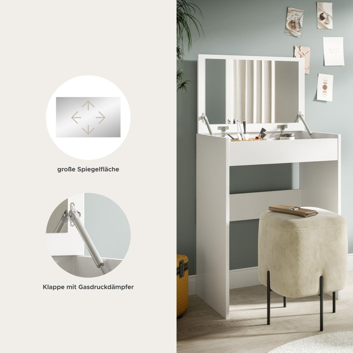 SCHMINKTISCH Make Up weiß 62/40/84 cm - Weiß, Holzwerkstoff (62/84/40cm) - Xonox