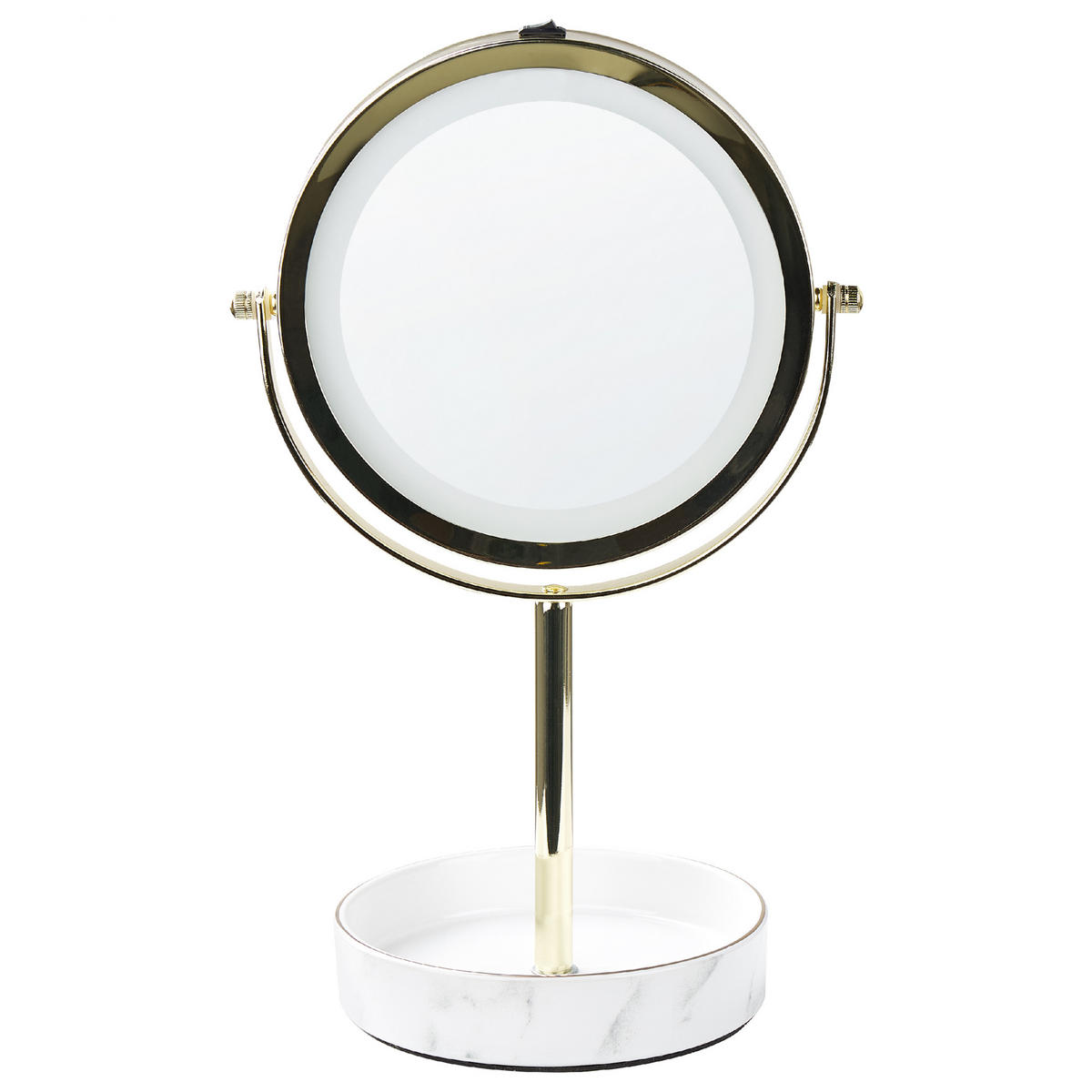KOSMETIKSPIEGEL gold/weiß mit LED-Beleuchtung 20 cm Savoie - Goldfarben/Weiß, Metall (20/34/15cm) - Beliani