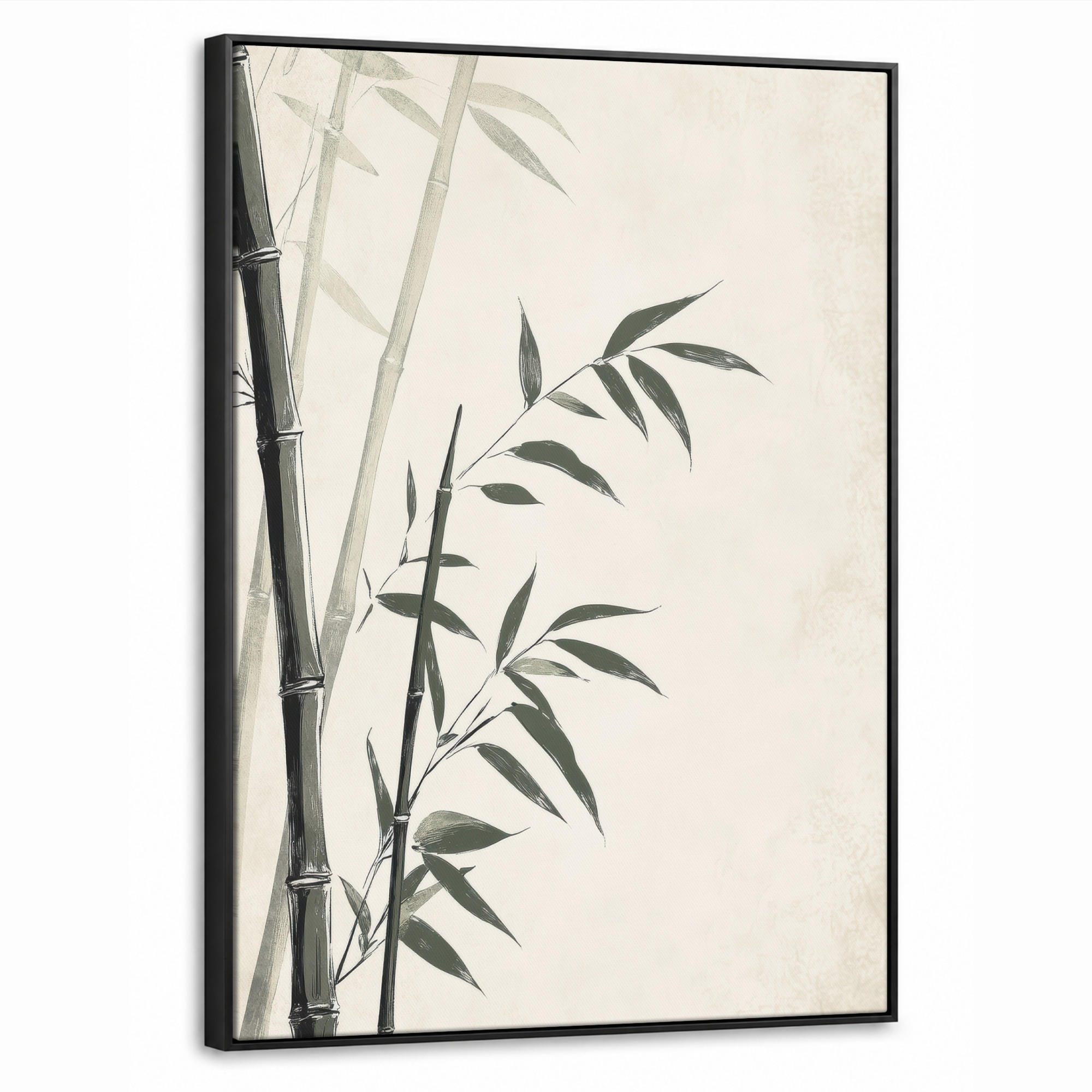 LEINWAND Bilder mit Rahmen - Japandi - Bambus - Beige - 50x70 - Eukalyptusholzfarben, Textil (50/70cm) - MuchoWow