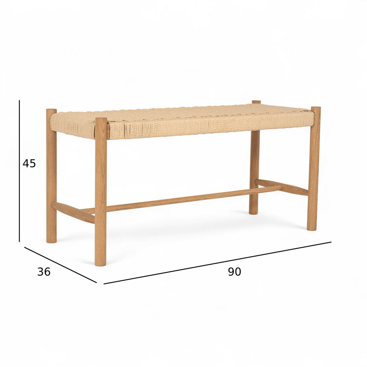 SITZBANK 90/36/45 cm Rattan / Eiche Wildeiche - Honigeiche/Eichefarben, Holz/Papier (90/45/36cm) - Furnhouse