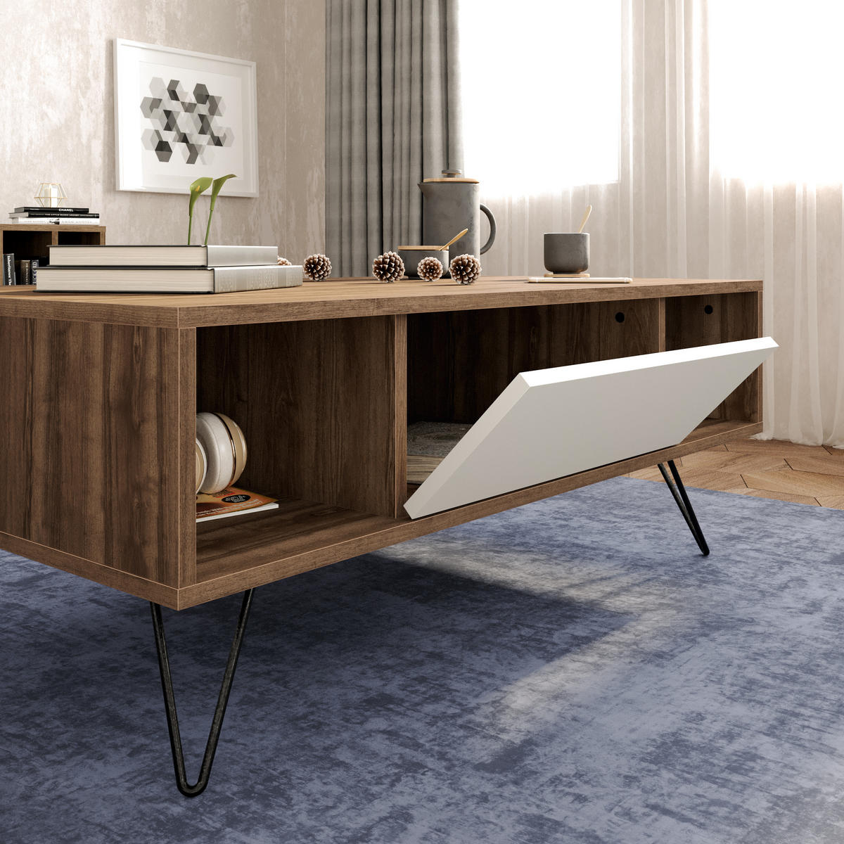 COUCHTISCH Mistico Walnuss Weiss - Eichefarben/Weiß, Holzwerkstoff (120/60/45.6cm) - Decorotika