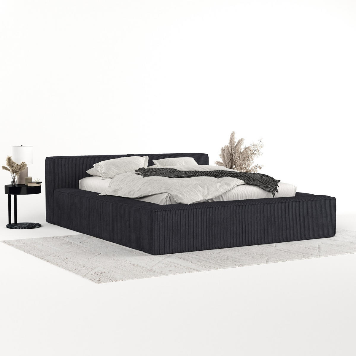 POLSTERBETT Casto mit Stauraum 180/200 cm Anthrazit im Poso Stoff - Anthrazit/Schwarz, Holz/Holzwerkstoff (180/200cm) - AltaBeds