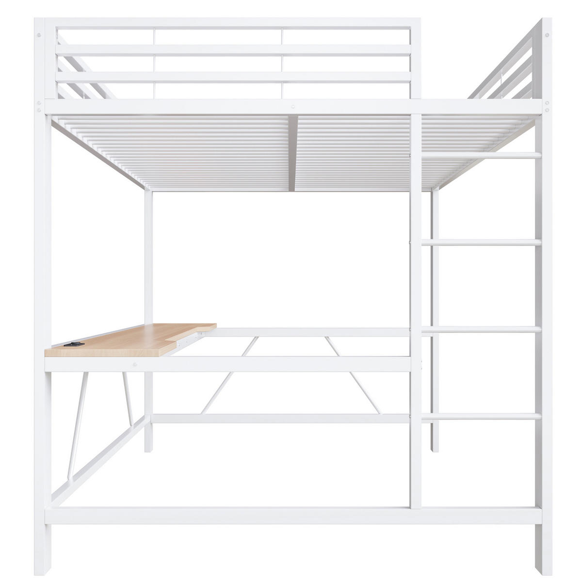 GAMING-HOCHBETT aus Metall und MDF 160x200 cm Weiß mit Schreibtisch, LED-Beleuchtung und Rundum-Schutz - Weiß, Holzwerkstoff (160/200cm) - Modfu