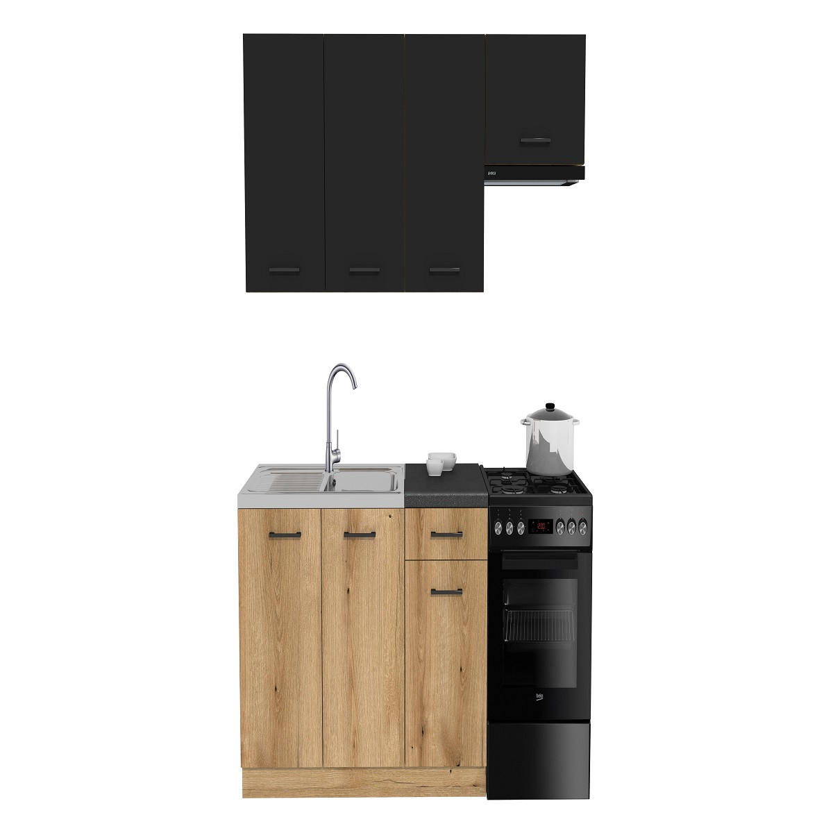 KÜCHENZEILE 170 cm mit Arbeitsplatte - SIMPLY Z4- inEiche / Schwarz Matt - Schwarz/Eiche Artisan, Holz/Holzwerkstoff (170/212/53cm)