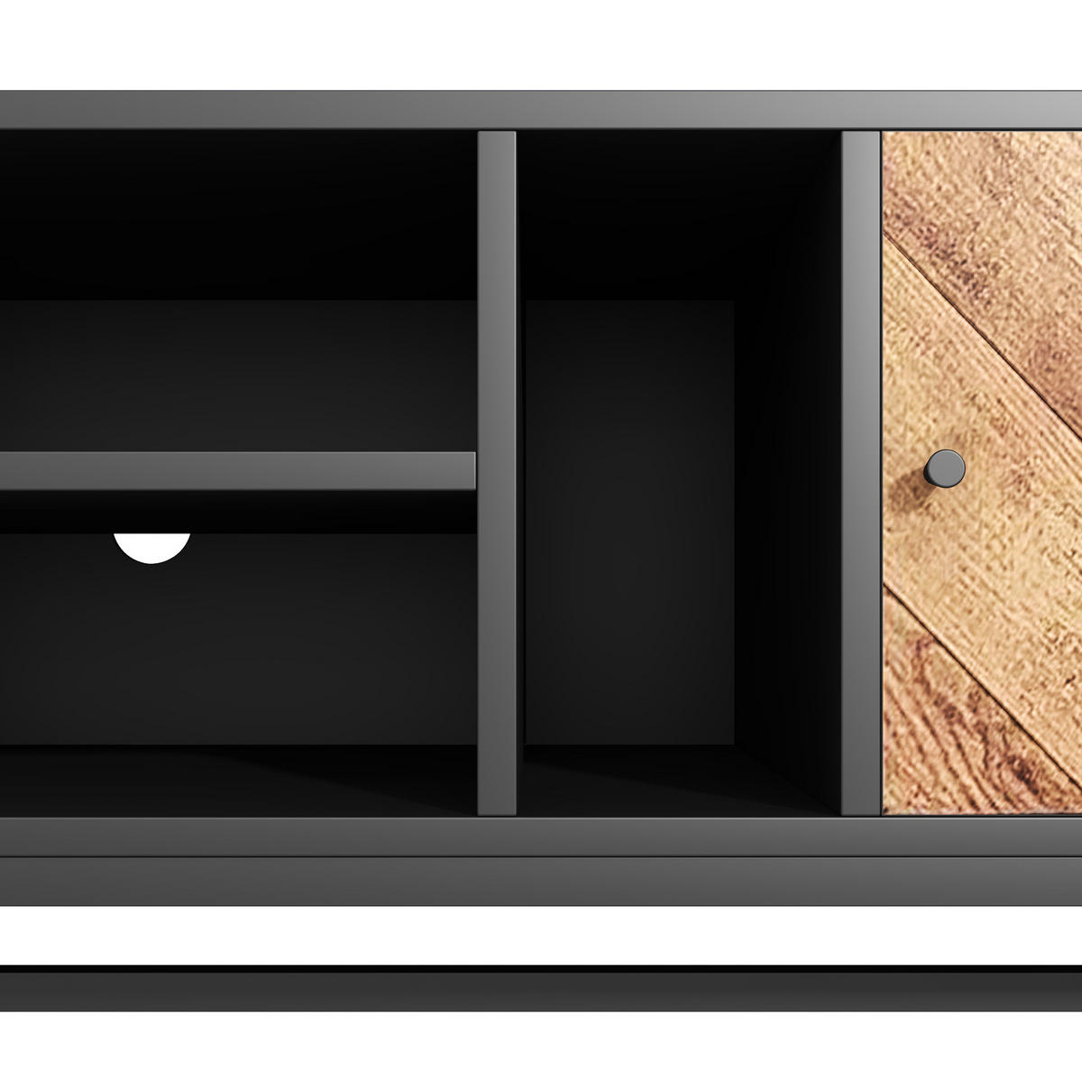 LOWBOARD 150/38/55 cm in Schwarz und Holzoptik mit 2 Türen und 3 Fächern - Hellbraun, Holzwerkstoff (150/55/38cm) - Flora Grace