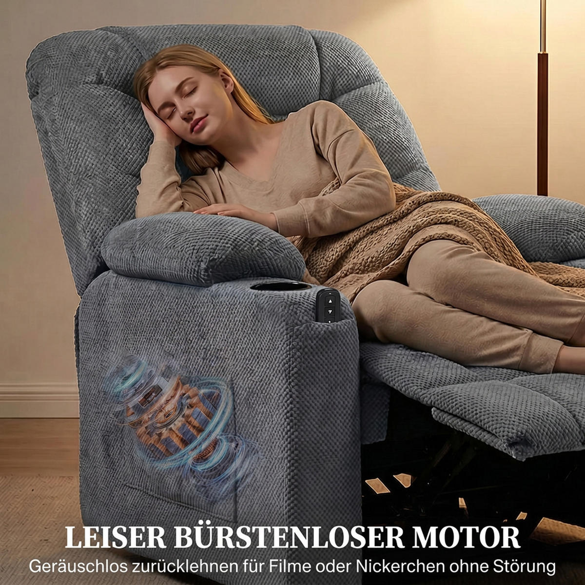 ELEKTRISCHER-RELAXSESSEL Samt Metall Dunkelgrau - Dunkelgrau/Schwarz, Textil/Metall (90/105/96cm) - HOMCOM