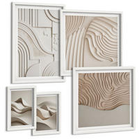 BILDER SET 5er Set - 50x50 cm & 20x30 cm & 40x60 cm Weißer Rahmen - Abstrakte beige Wellen - Weiß, Kunststoff (40/60cm) - TULUP