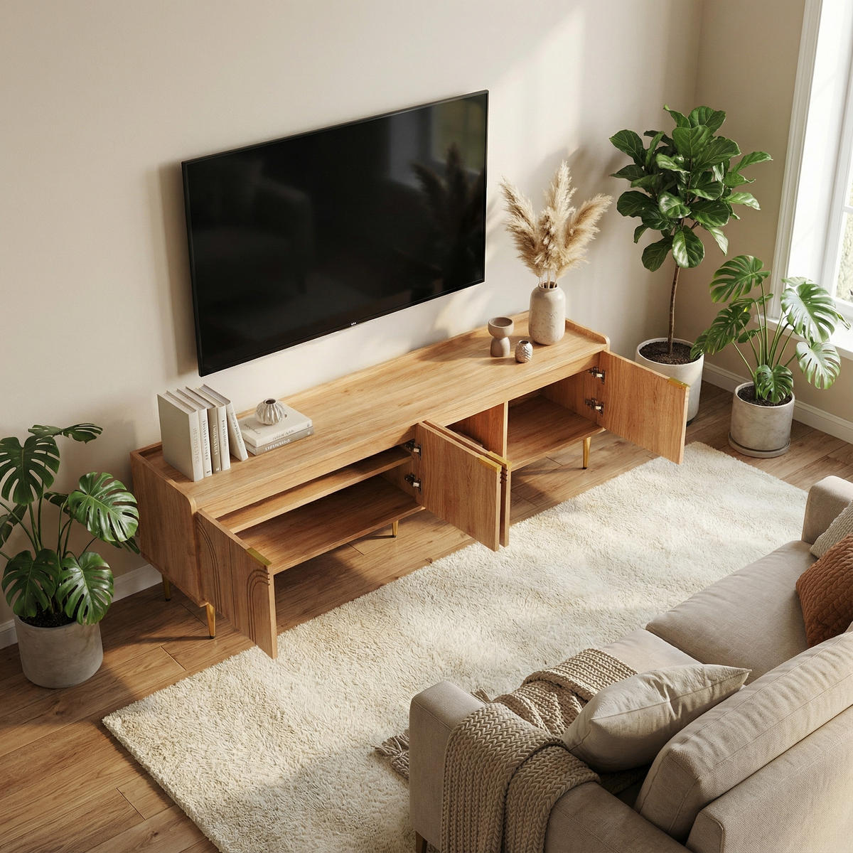 TV-LOWBOARD 170 cm in Natur Holzoptik - Schwarz, Holzwerkstoff (170/48/35cm) - Urban Meuble
