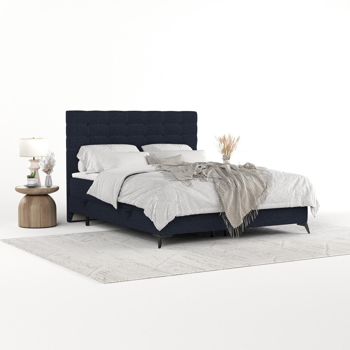 BOXBETT Niro 140/200 cm Marineblau im Riva Stoff - Schwarz/Dunkelblau, Holz/Holzwerkstoff (140/200cm) - AltaBeds