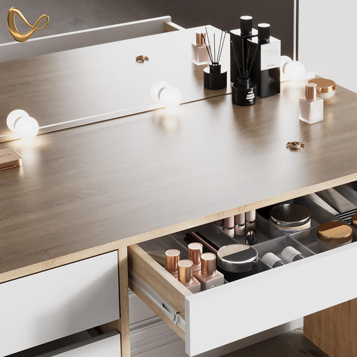 SCHMINKTISCH Imola Weiß/Sonoma 120 cm - Weiß/Sonoma Eiche, Holzwerkstoff (55/120/75cm) - Livinity®