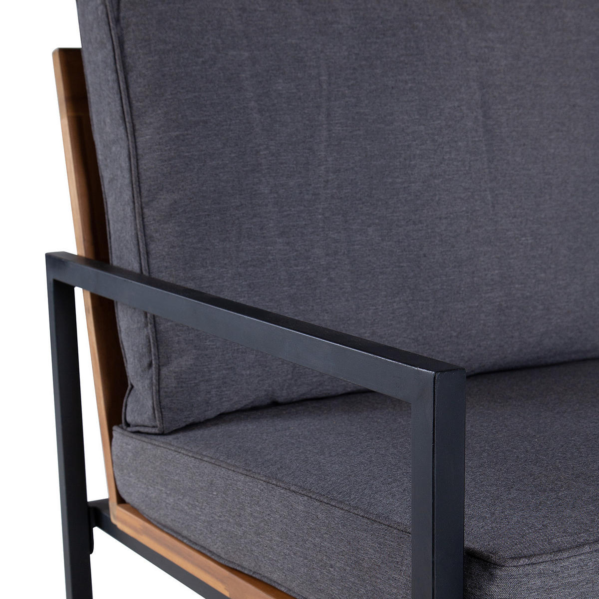 LOUNGEECKE - Polyester / Akazie massiv - Grau / Braun - Braun/Grau, Holz/Textil (68/79/74cm) - home24