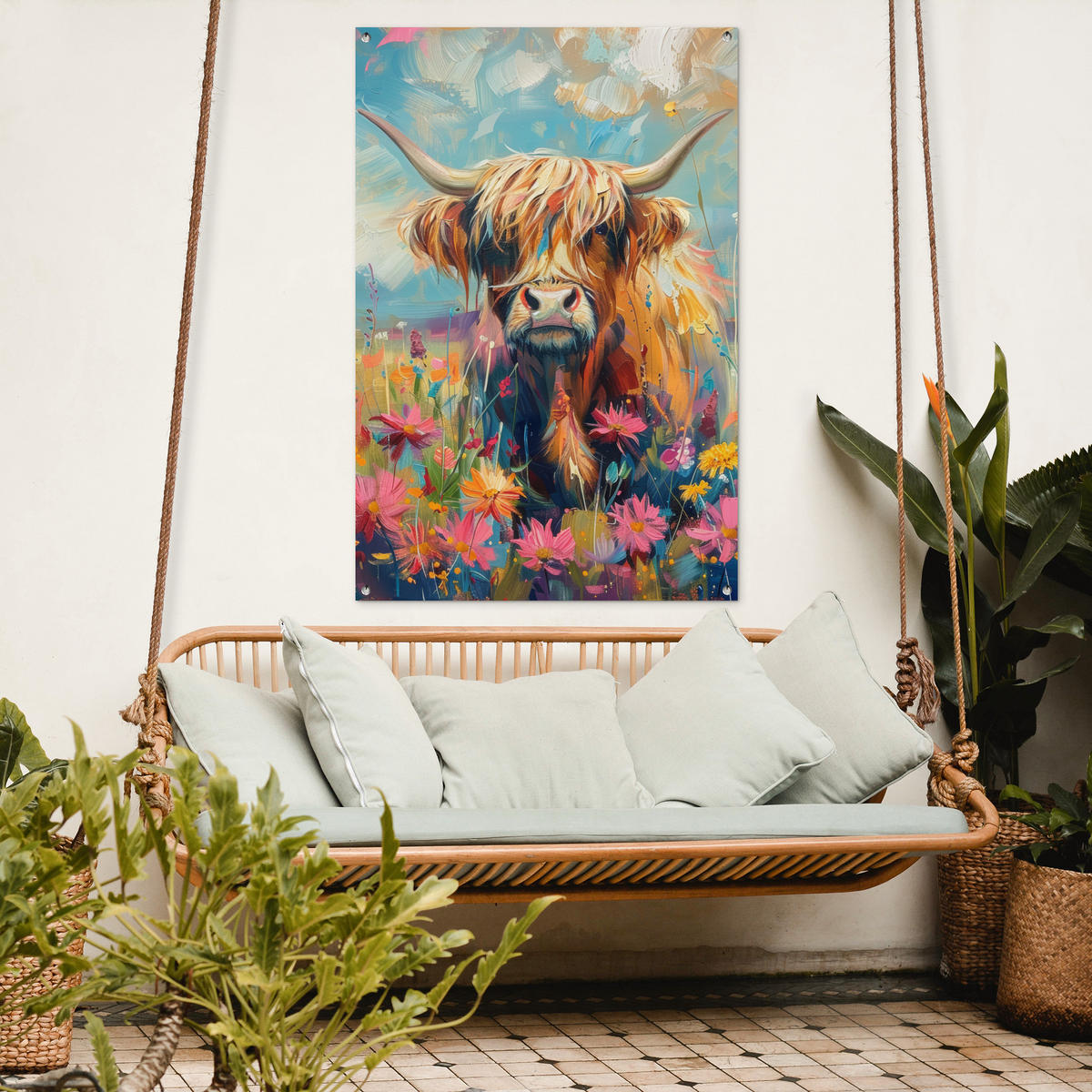 ZAHRADNÍ PLAKÁT Skotský horal - Příroda - Barevné - Květiny 80x120 cm - světle modrá, plast (80/120/0.2cm) - OnlyWow
