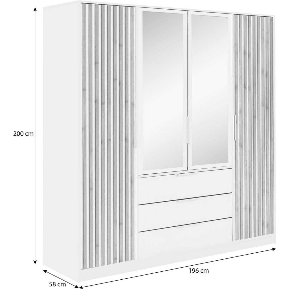 DREHTÜRENSCHRANK Bueno Lux mit 4 Türen und 3 Schubladen, Weiß - Weiß, Holzwerkstoff (196/200/58cm) - Beautysofa