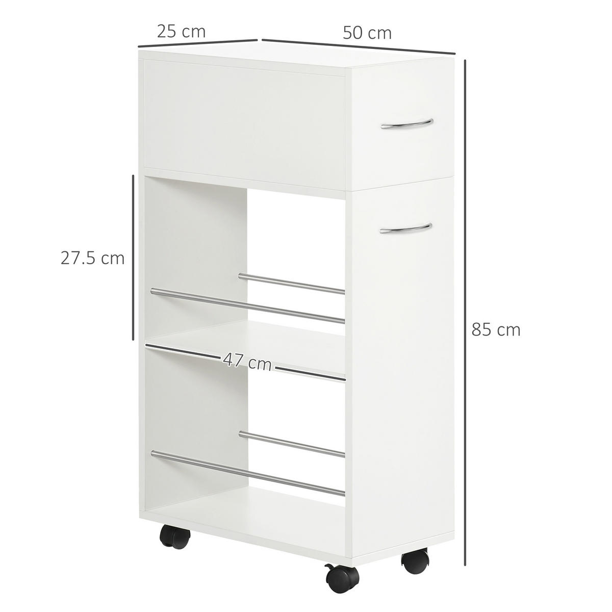 KÜCHENWAGEN, Spanplatten-Wagen mit 2 Ablagen, 25 x 50 x 85 cm - Multicolor, Metall (25/85/50cm) - FORIOUS