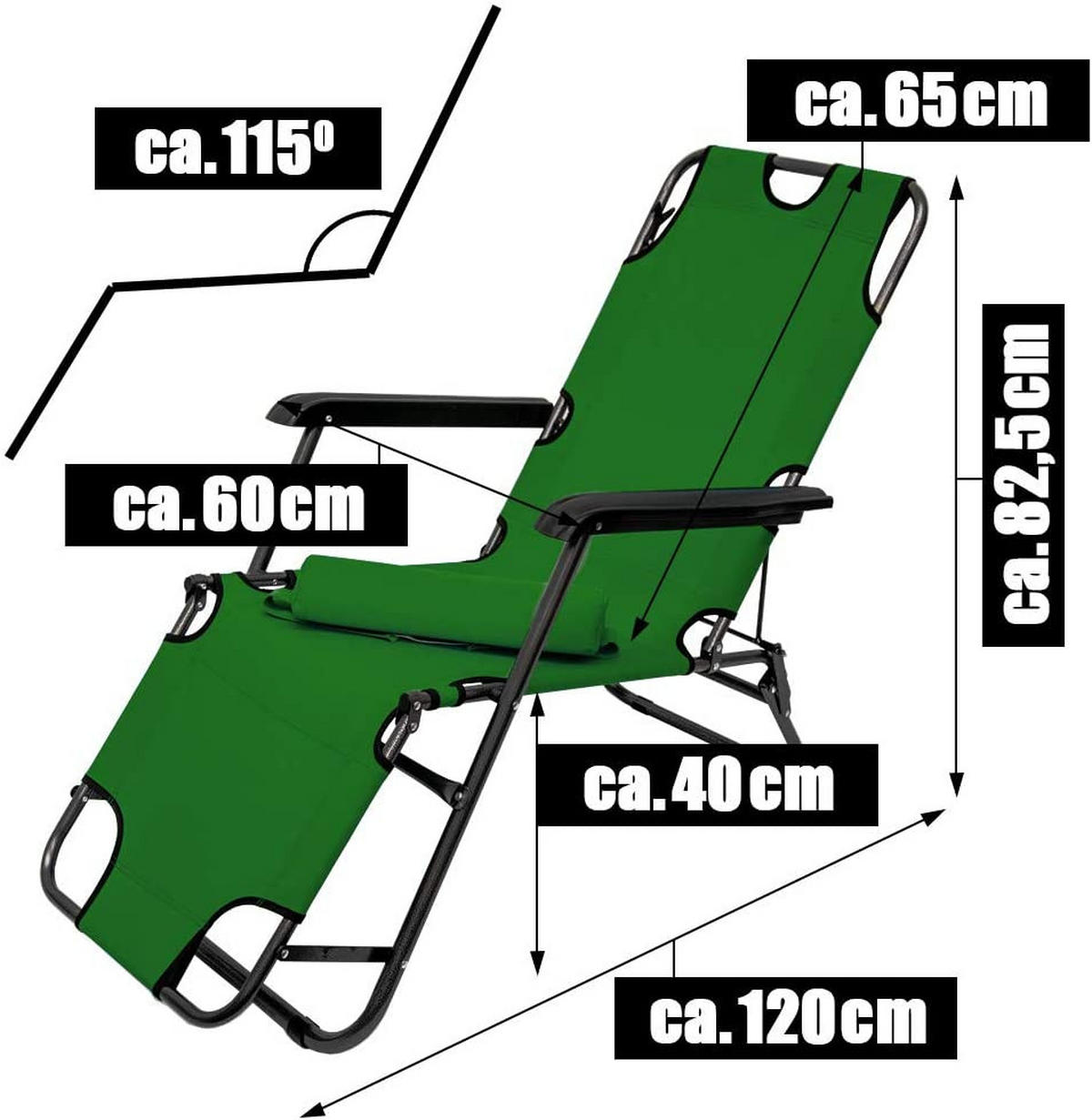 CAMPINGSTUHL, 153/70 cm, Grün - Grün, Kunststoff (60/82/153cm) - Amanka