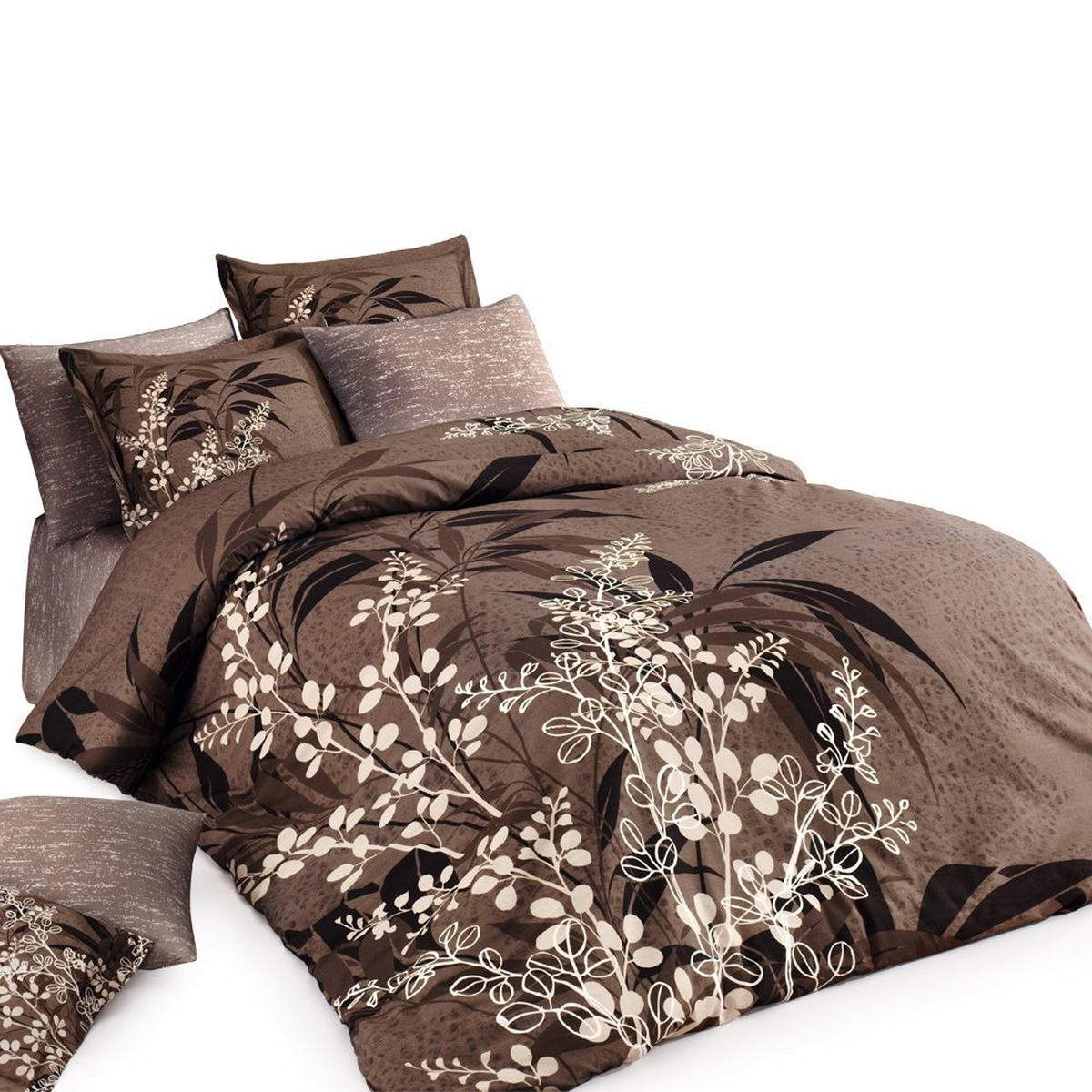 BETTWÄSCHE 5-teilig 200/200 cm AKASYA - Braun, Textil (200/200cm)