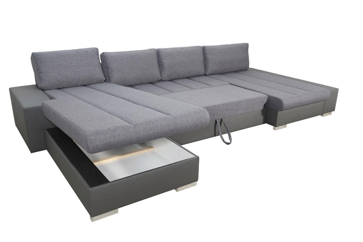 WOHNLANDSCHAFT VERONA U-Form mit Schlaffunktion, Bettkasten und Wellenfederung – Großzügiges Ecksofa 387 cm - Schwarz, Kunststoff (387/85/213cm) - Wohnideebilder