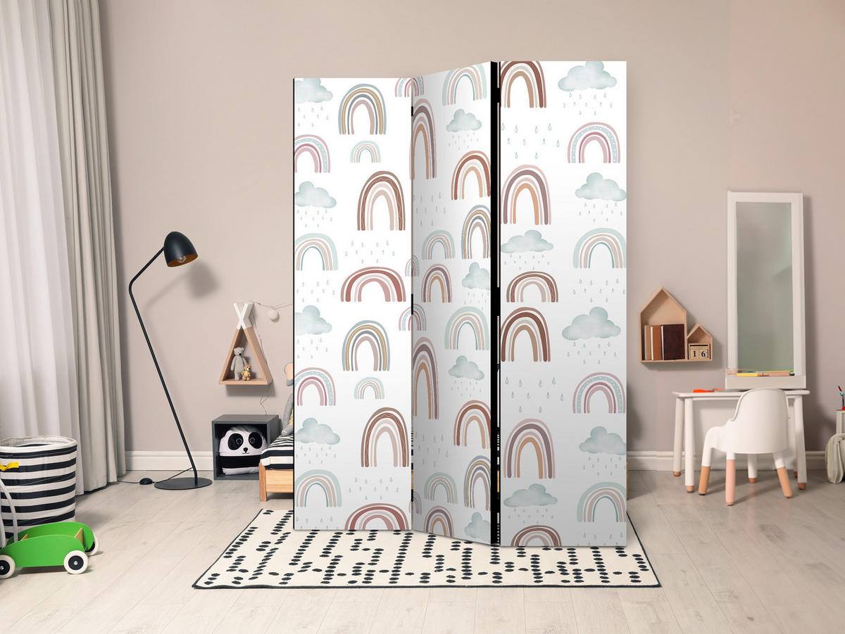 PARAVENT Akustik 3-tlg 135x172 cm Regenbogen Wolken - Multicolor, Holz/Textil (135/172/3cm) - Muralo