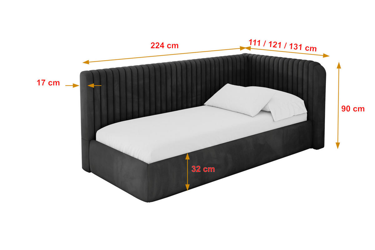 EINZELLBETT Jugendbett mit Bettkasten, Links - AURY 100x200 Schwarz - Schwarz, Holzwerkstoff/Textil (100/200cm) - ALTDECOR