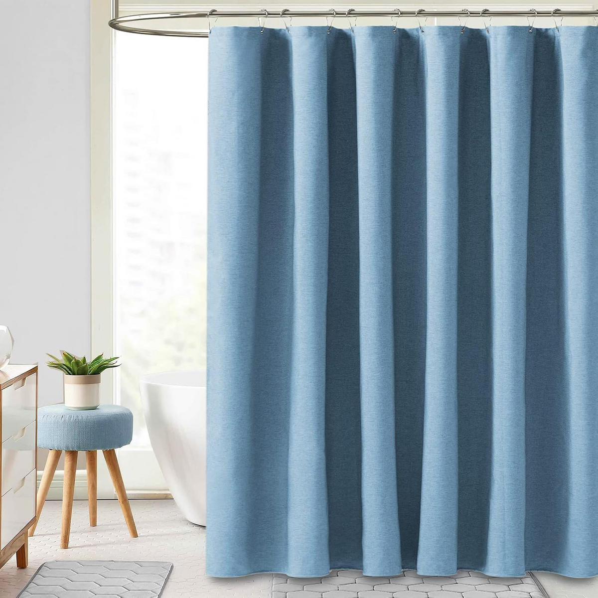 DUSCHVORHANG, Blau, Leinenoptik, 200 x 200 cm - Blau, Textil (200/200cm)