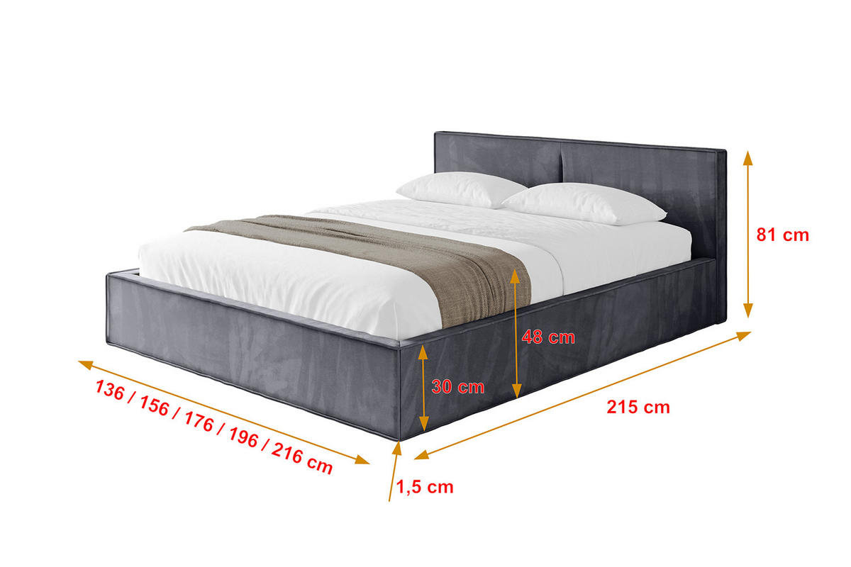 POLSTERBETT mit Bettkasten und Lattenrost, Bett mit Matratze H3/H4 - EMMI-V1 180x200 Dunkelgrau - Dunkelgrau, Holzwerkstoff/Textil (180/200cm) - ALTDECOR