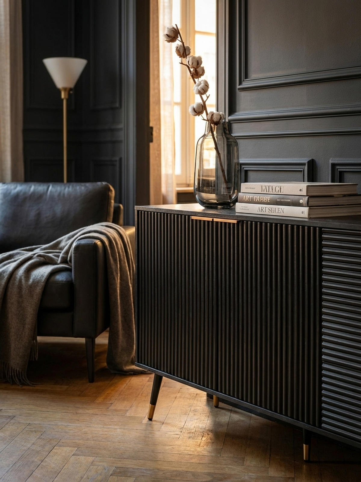 SIDEBOARD – Schwarz/Eiche-Dekor, 120x80x40 cm, mit Türen und Schubladen, Metallbeine - Goldfarben/Schwarz, Holzwerkstoff/Metall (120/80/40cm) - KADIMA DESIGN